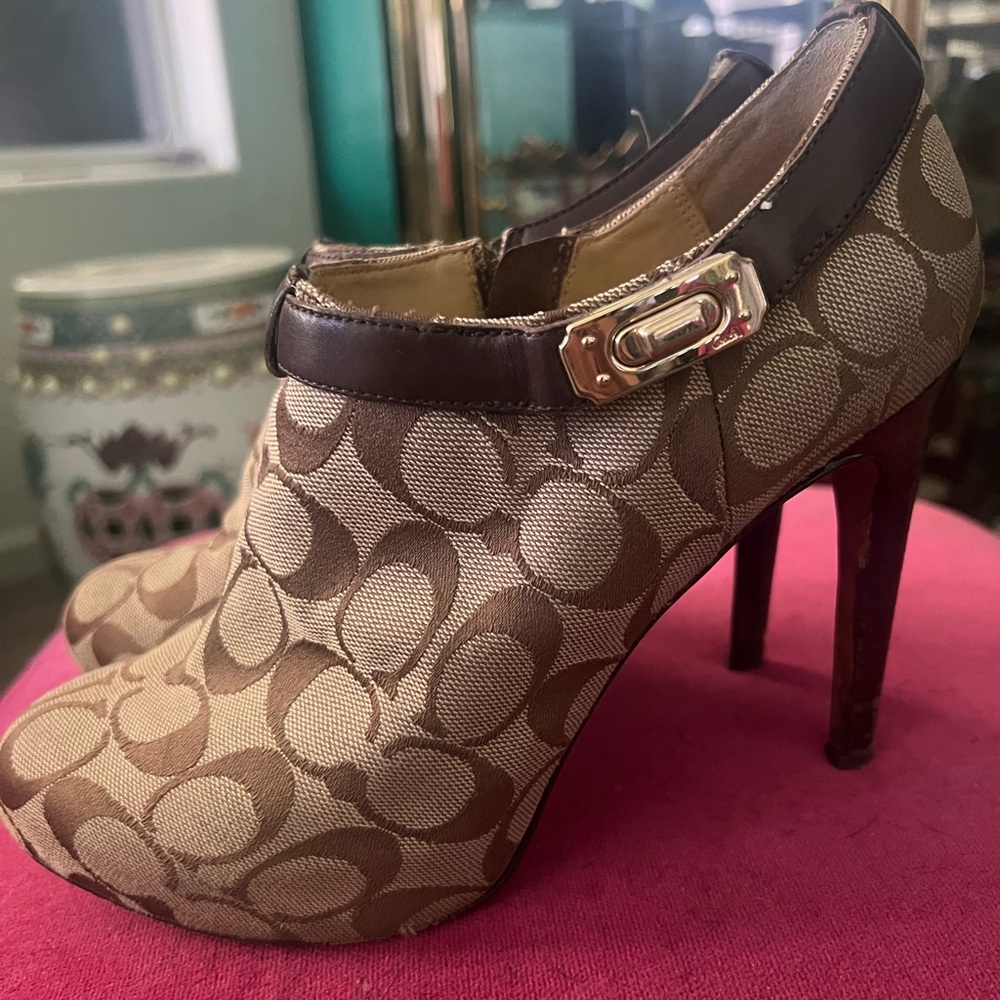 Coach Tan Monogram Booties